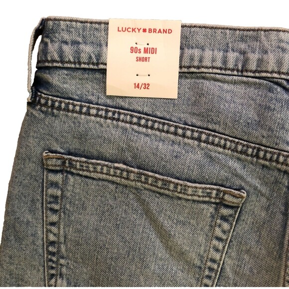 Lucky Brand 90s Midi Denim Shorts Womens 14/32 High Rise Distressed Cutoff NEW - Picture 10 of 14